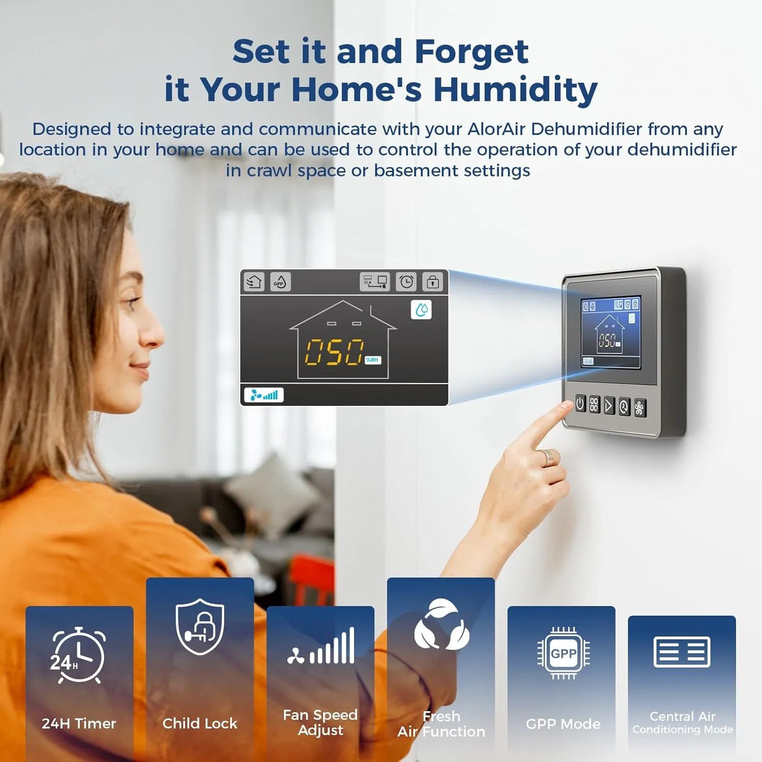 Smart humidity control interface on AlorAir WHD 150
